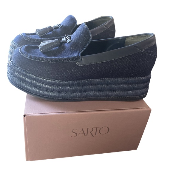 Franco Sarto Denim platform Sarto Tremont Espadrille Tassel Loafer - Picture 2 of 6